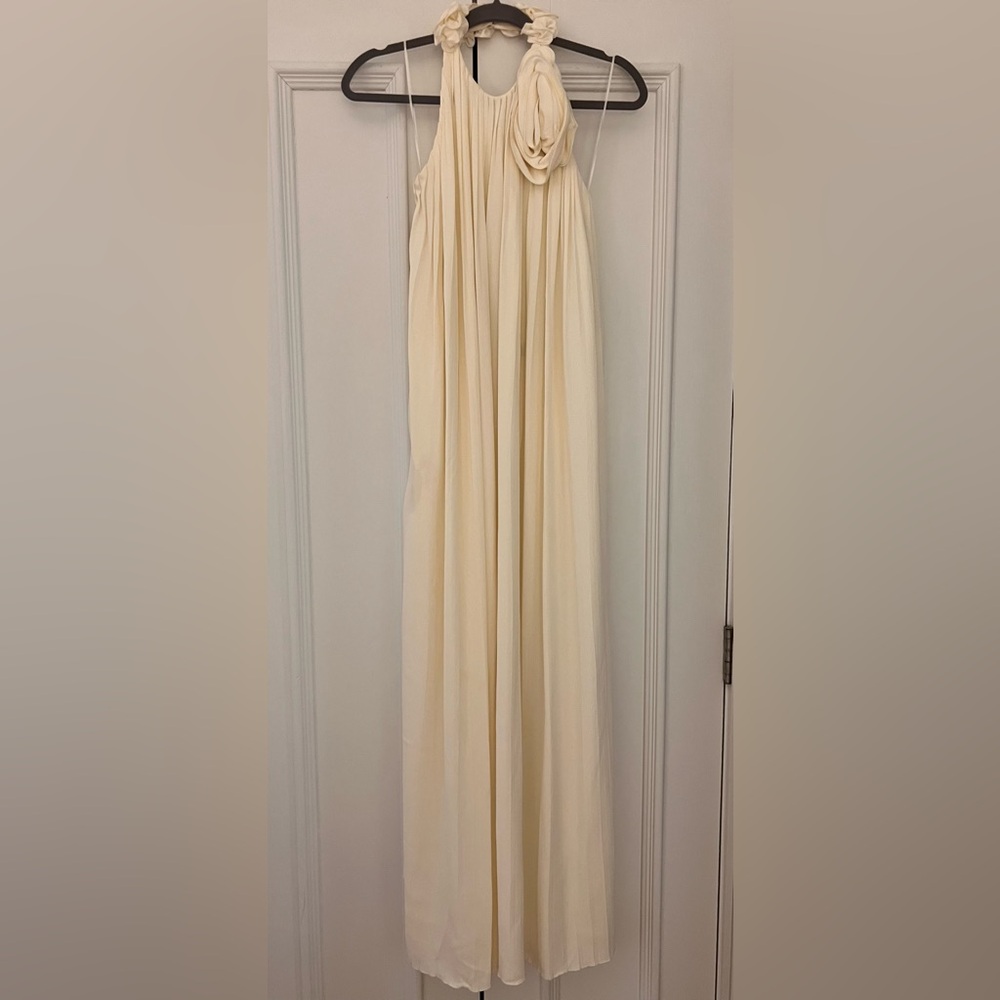 Magda Butrym Ivory Pleated Halter Maxi Dress
